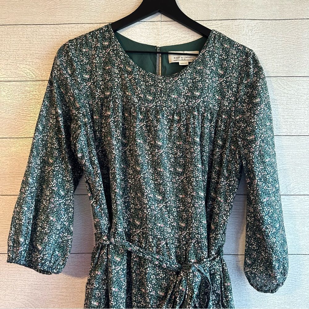 Trovata Birds Of Paradis Nia Short Tiered Dress Moss Ditsy Floral Green Medium - Picture 5 of 11